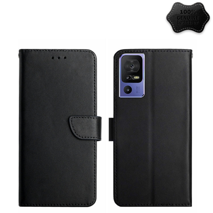 For TCL 40 SE Genuine Leather Fingerprint-proof Flip Phone Case(Black) - More Brand by buy2fix | Online Shopping UK | buy2fix