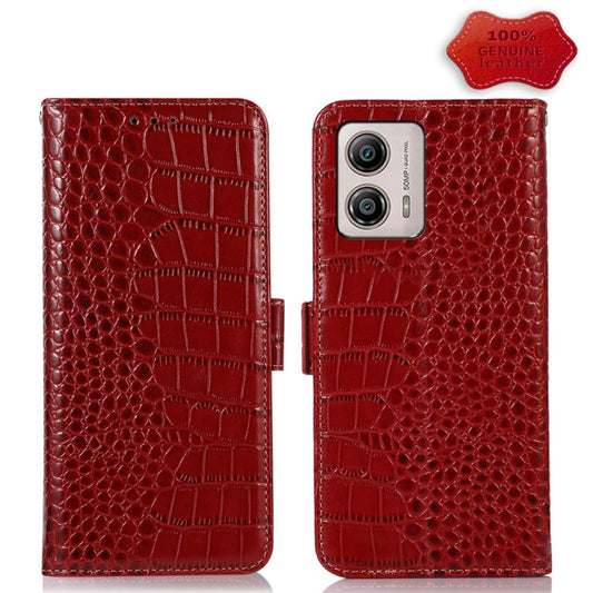 For Motorola Moto G53 5G Crocodile Top Layer Cowhide RFID Leather Phone Case(Red) - Motorola Cases by buy2fix | Online Shopping UK | buy2fix
