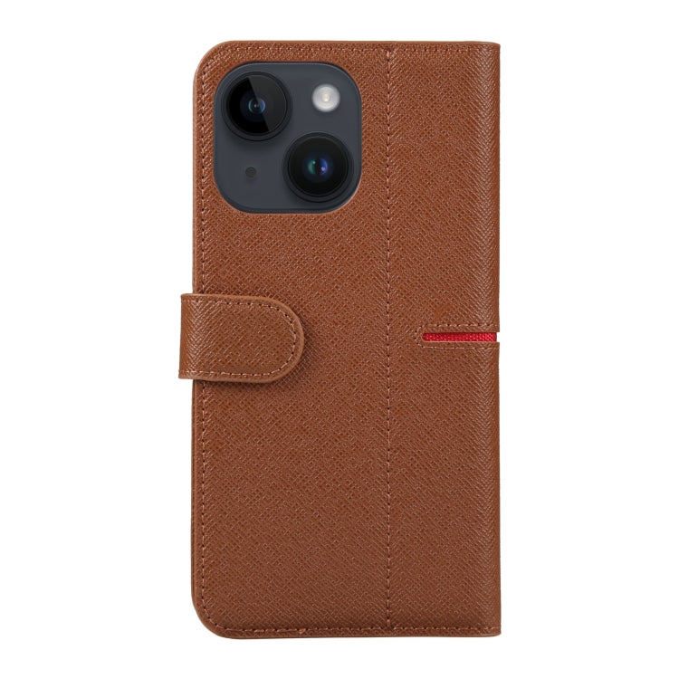 For iPhone 14 GEBEI Top-grain Horizontal Flip Leather Phone Case(Brown) - iPhone 14 Cases by GEBEI | Online Shopping UK | buy2fix