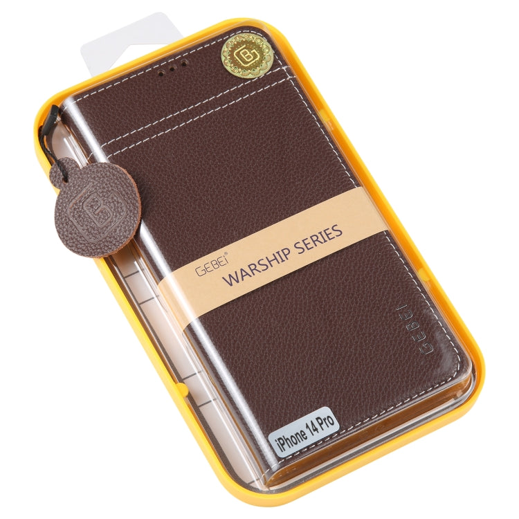 For iPhone 14 Pro GEBEI Top-grain Horizontal Flip Leather Phone Case(Brown) - iPhone 14 Pro Cases by GEBEI | Online Shopping UK | buy2fix