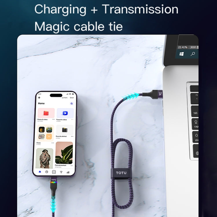 TOTU BT-020 Journey Series USB to Type-C Colorful Breathing Light Data Cable, Length:1.5m(Black) -  by TOTUDESIGN | Online Shopping UK | buy2fix