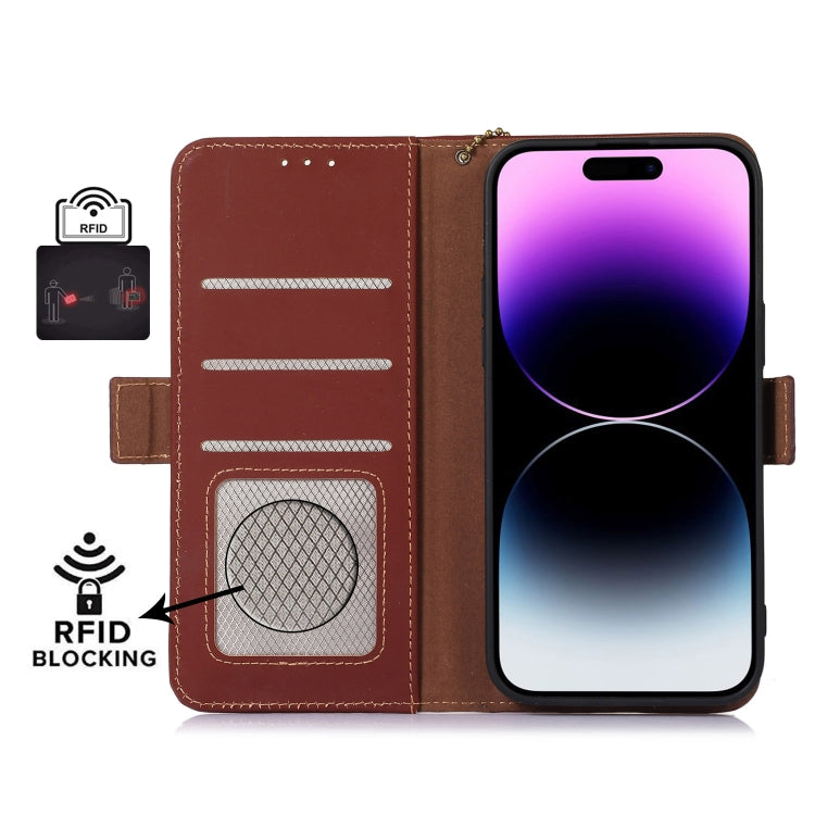 For Honor X7a 4G Genuine Leather Magnetic RFID Leather Phone Case(Coffee) - Honor Cases by buy2fix | Online Shopping UK | buy2fix