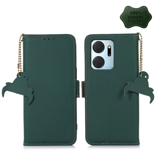 For Honor X7a 4G Genuine Leather Magnetic RFID Leather Phone Case(Green) - Honor Cases by buy2fix | Online Shopping UK | buy2fix