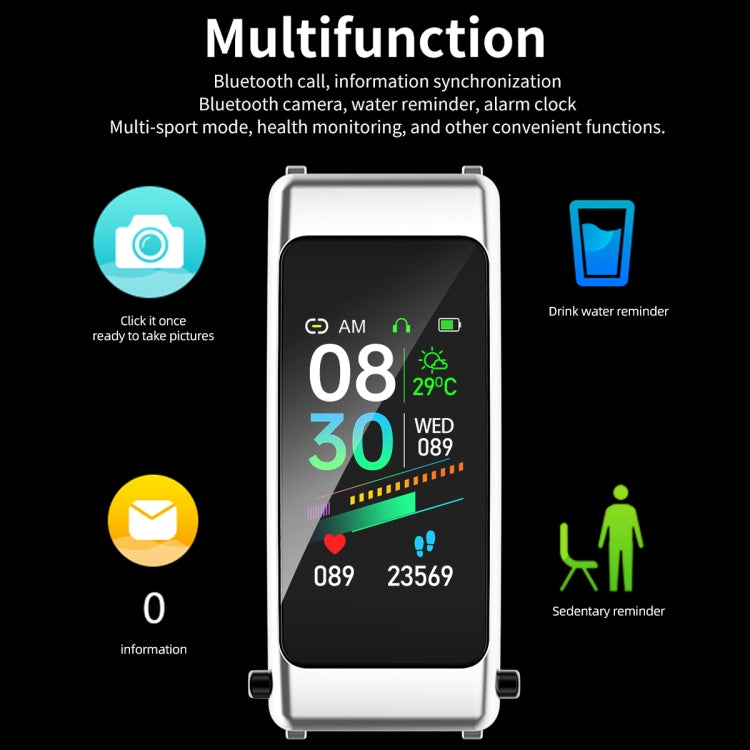 K50 1.08 inch Silicone Band Earphone Detachable IP67 Waterproof Smart Watch Support Bluetooth Call(Black) - Smart Wear by buy2fix | Online Shopping UK | buy2fix