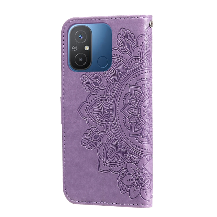 For Xiaomi Redmi 11A 4G/12C 7-petal Flowers Embossing Leather Phone Case(Light Purple) - Xiaomi Cases by buy2fix | Online Shopping UK | buy2fix