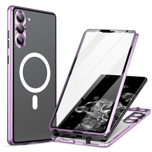 For Samsung Galaxy S22 5G HD Full Cover Magsafe Magnetic Metal Tempered Glass Phone Case(Purple) - Galaxy S22 5G Cases by buy2fix | Online Shopping UK | buy2fix