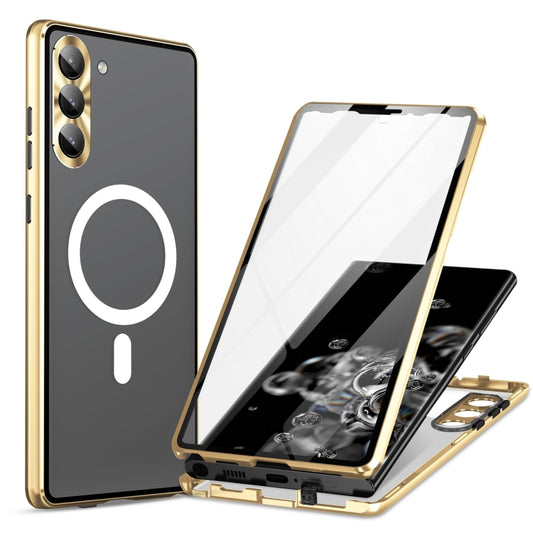 For Samsung Galaxy S22+ 5G HD Full Cover Magsafe Magnetic Metal Tempered Glass Phone Case(Gold) - Galaxy S22+ 5G Cases by buy2fix | Online Shopping UK | buy2fix