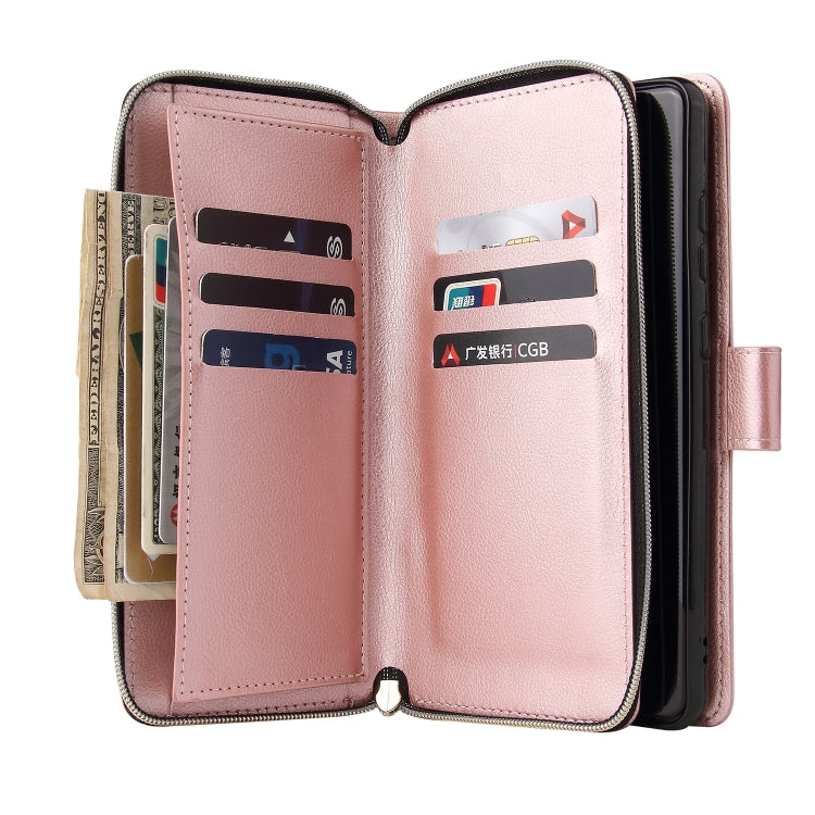 For Xiaomi Redmi Note 12 5G Global / Poco X5 9 Card Slots Zipper Wallet Bag Leather Phone Case(Rose Gold) - Note 12 Cases by buy2fix | Online Shopping UK | buy2fix