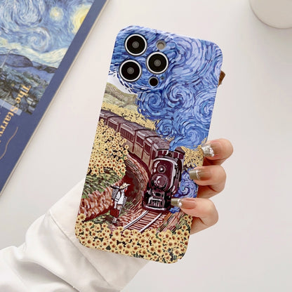 For iPhone 14 Pro Max Precise Hole Oil Painting Glossy PC Phone Case(Train) - iPhone 14 Pro Max Cases by buy2fix | Online Shopping UK | buy2fix