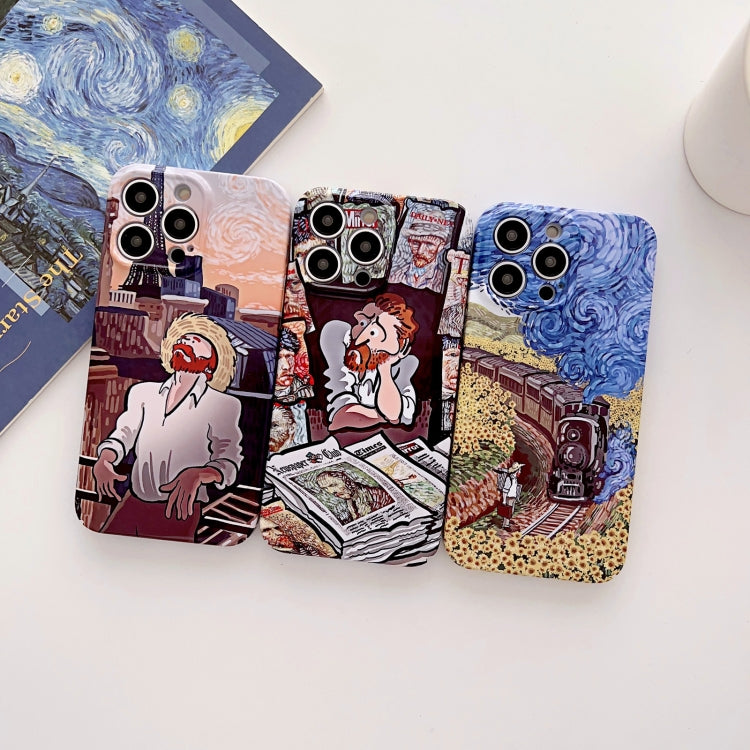 For iPhone 13 Pro Max Precise Hole Oil Painting Glossy PC Phone Case(Newspaper) - iPhone 13 Pro Max Cases by buy2fix | Online Shopping UK | buy2fix