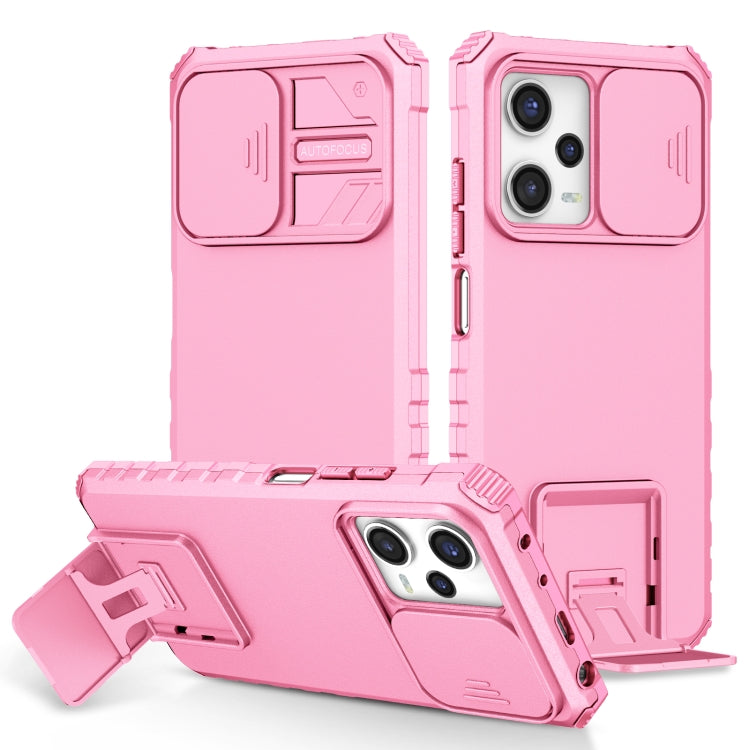 For Xiaomi Redmi Note 12 Pro 5G / Poco X5 Pro Stereoscopic Holder Sliding Camshield Phone Case(Pink) - Note 12 Pro Cases by buy2fix | Online Shopping UK | buy2fix