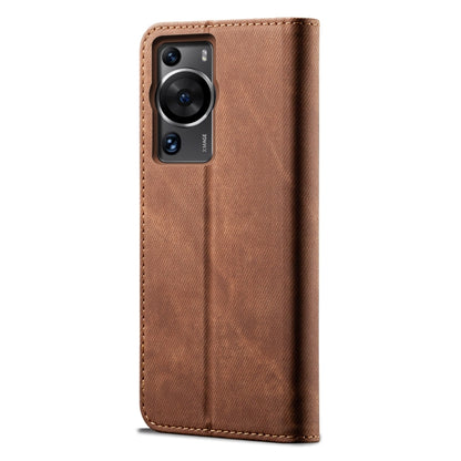 For Huawei P60/P60 Pro Denim Texture Leather Phone Case(Brown) - Huawei Cases by buy2fix | Online Shopping UK | buy2fix