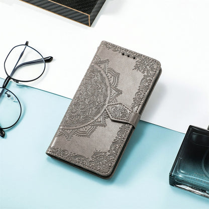 For Nokia C3 Mandala Flower Embossed Leather Phone Case(Grey) - Nokia Cases by buy2fix | Online Shopping UK | buy2fix