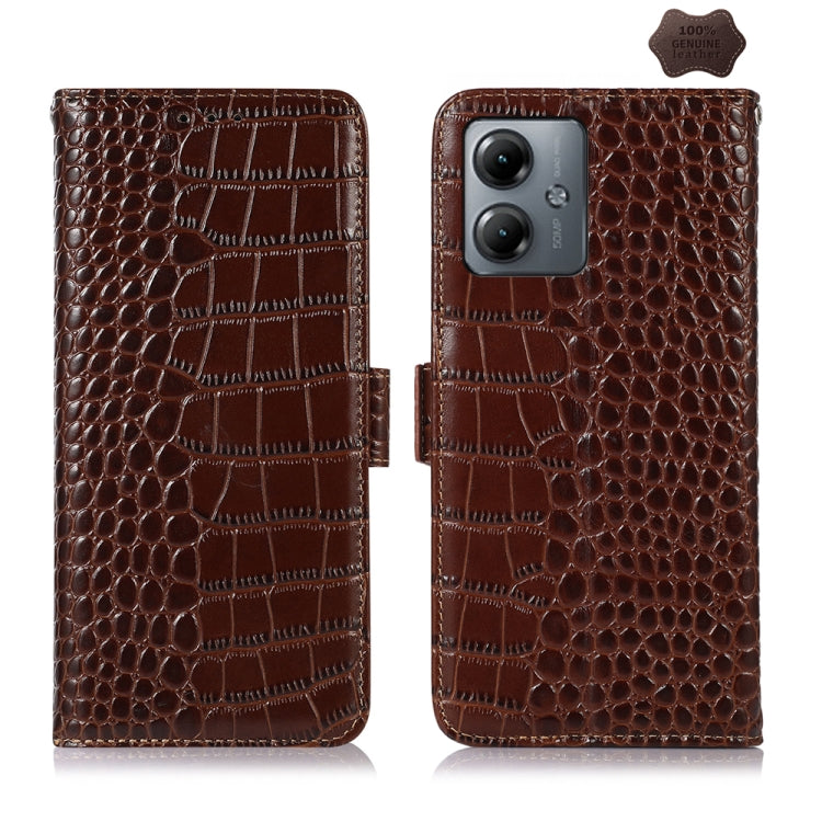 For Motorola Moto G14 4G Crocodile Top Layer Cowhide Leather Phone Case(Brown) - Motorola Cases by buy2fix | Online Shopping UK | buy2fix