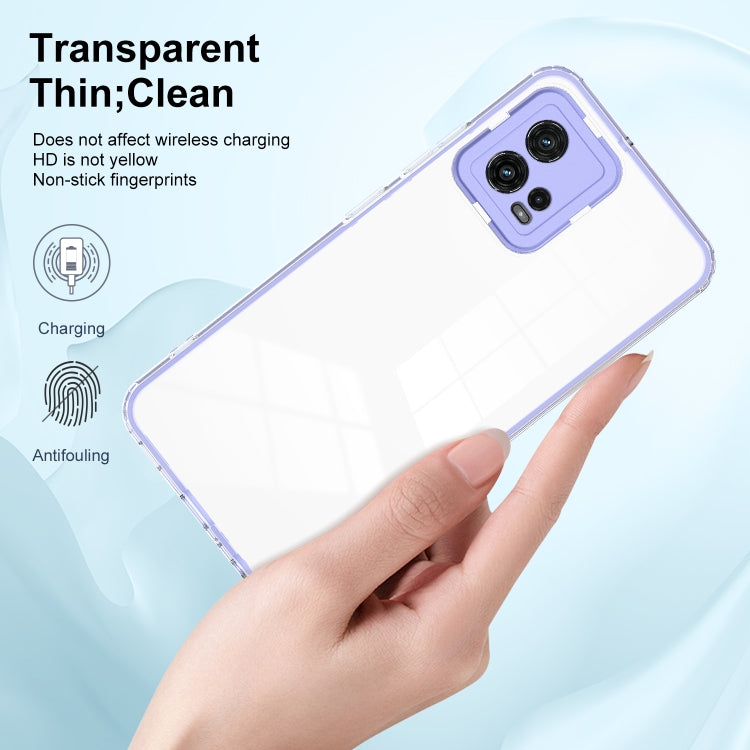 For Motorola Moto G72 5G 3 in 1 Clear TPU Color PC Frame Phone Case(Purple) - Motorola Cases by buy2fix | Online Shopping UK | buy2fix