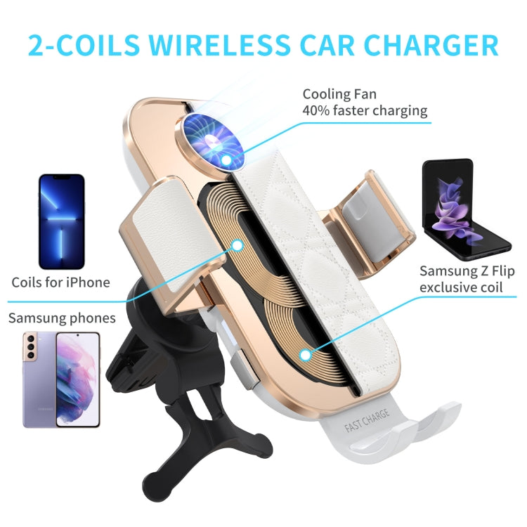 For Samsung Galaxy Z Flip4 / 3 C38 Fan Cooling Dual Coil Car Phone Holder Wireless Charger - In Car by buy2fix | Online Shopping UK | buy2fix