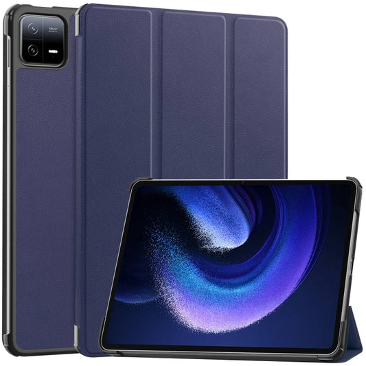 For Xiaomi Pad 6 / 6 Pro Custer Solid Color 3-Fold Stand Leather Smart Tablet Case(Dark Blue) -  by buy2fix | Online Shopping UK | buy2fix