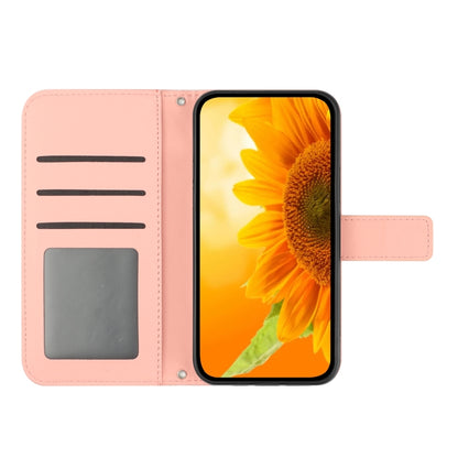 For Sony Xperia 1 V HT04 Skin Feel Sun Flower Embossed Flip Leather Phone Case with Lanyard(Pink) - Sony Cases by buy2fix | Online Shopping UK | buy2fix