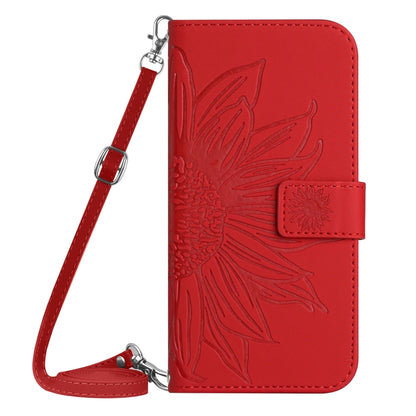 For Sony Xperia 10 V HT04 Skin Feel Sun Flower Embossed Flip Leather Phone Case with Lanyard(Red) - Sony Cases by buy2fix | Online Shopping UK | buy2fix