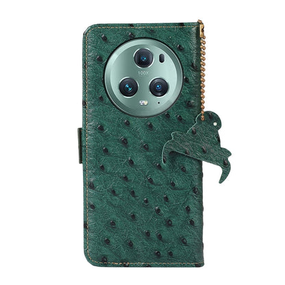 For Honor Magic5 Pro Ostrich Pattern Genuine Leather RFID Phone Case(Green) - Honor Cases by buy2fix | Online Shopping UK | buy2fix