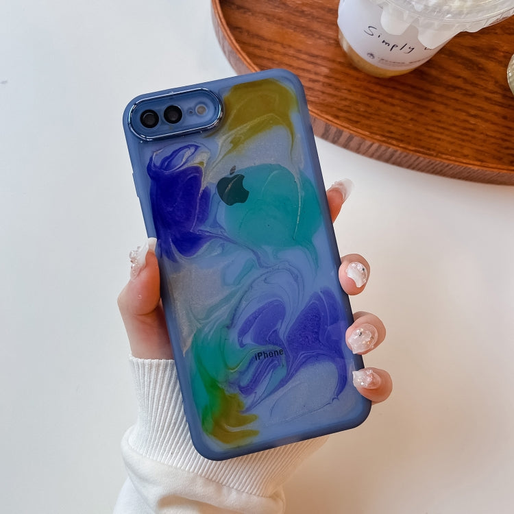 For iPhone 8 Plus / 7 Plus Oil Painting Electroplating TPU Phone Case(Blue) - More iPhone Cases by buy2fix | Online Shopping UK | buy2fix