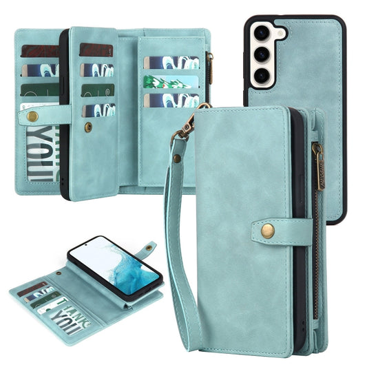 For Samsung Galaxy S22 5G Zipper Wallet Detachable MagSafe Leather Phone Case(Blue) - Galaxy S22 5G Cases by buy2fix | Online Shopping UK | buy2fix