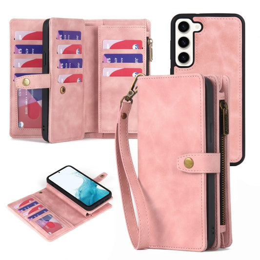 For Samsung Galaxy S22+ 5G Zipper Wallet Detachable MagSafe Leather Phone Case(Pink) - Galaxy S22+ 5G Cases by buy2fix | Online Shopping UK | buy2fix