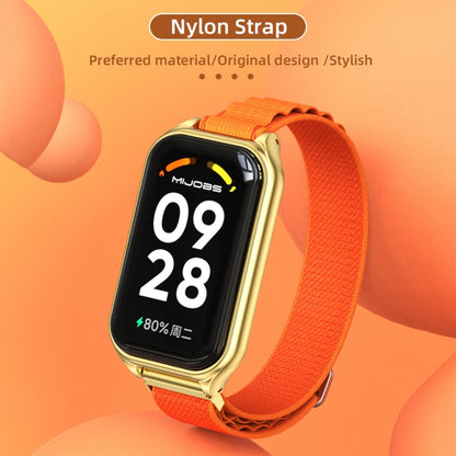 For Xiaomi Smart Band 8 Active / Redmi Band 2 Mijobs Metal Shell Nylon Breathable Watch Band(Orange Gold) - Watch Bands by MIJOBS | Online Shopping UK | buy2fix