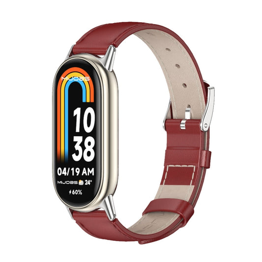 For Xiaomi Mi Band 8 / 9 / 9 NFC Mijobs Genuine Leather Watch Band(Red Silver) - Watch Bands by MIJOBS | Online Shopping UK | buy2fix