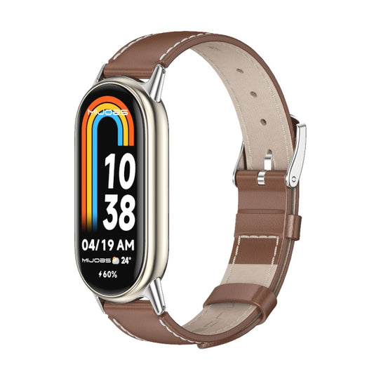 For Xiaomi Mi Band 8 / 9 / 9 NFC Mijobs Genuine Leather Watch Band(Brown Silver) - Watch Bands by MIJOBS | Online Shopping UK | buy2fix