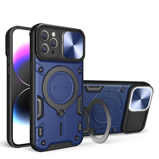 For iPhone 11 Pro CD Texture Sliding Camshield Magnetic Holder Phone Case(Blue) - iPhone 11 Pro Cases by buy2fix | Online Shopping UK | buy2fix