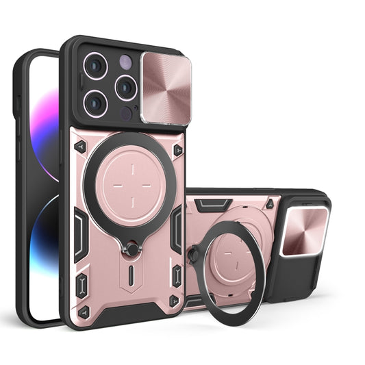 For iPhone 15 Pro Max CD Texture Sliding Camshield Magnetic Holder Phone Case(Pink) - iPhone 15 Pro Max Cases by buy2fix | Online Shopping UK | buy2fix