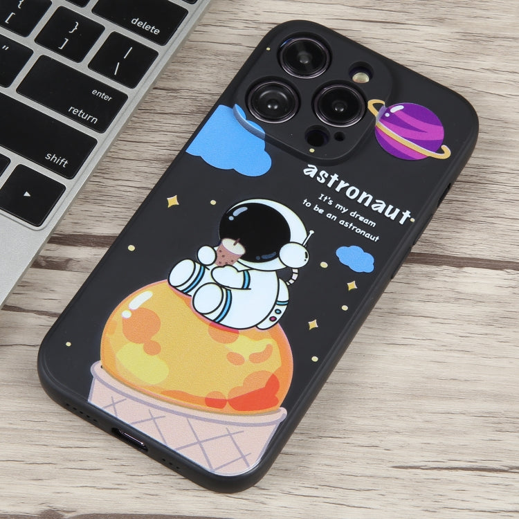For iPhone 13 Pro Milk Tea Astronaut Pattern Liquid Silicone Phone Case(Ivory Black) - iPhone 13 Pro Cases by buy2fix | Online Shopping UK | buy2fix