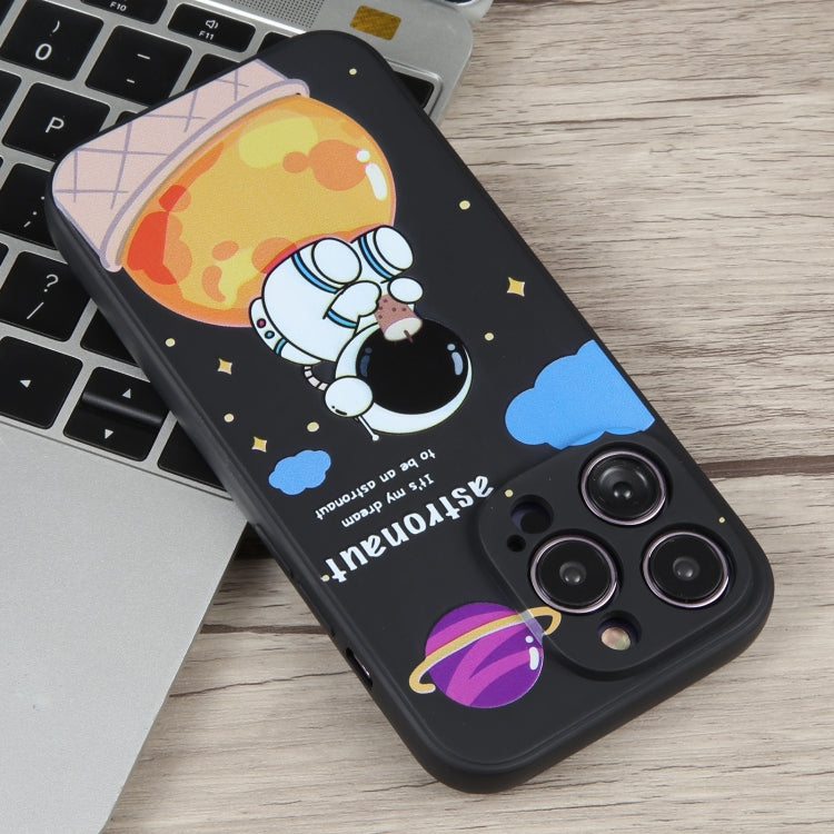 For iPhone 13 Milk Tea Astronaut Pattern Liquid Silicone Phone Case(Ivory Black) - iPhone 13 Cases by buy2fix | Online Shopping UK | buy2fix