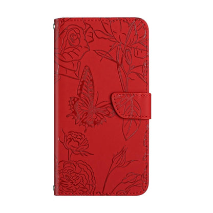 For Huawei P60 Pro HT03 Skin Feel Butterfly Embossed Flip Leather Phone Case(Red) - Huawei Cases by buy2fix | Online Shopping UK | buy2fix