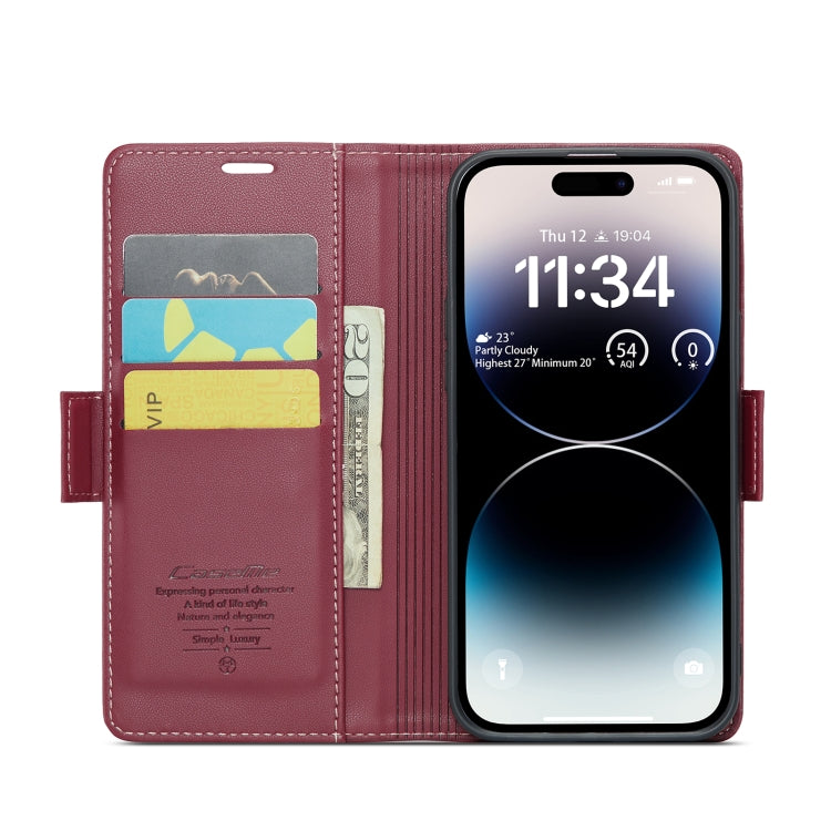 For iPhone 14 Pro CaseMe 023 Butterfly Buckle Litchi Texture RFID Anti-theft Leather Phone Case(Wine Red) - iPhone 14 Pro Cases by CaseMe | Online Shopping UK | buy2fix