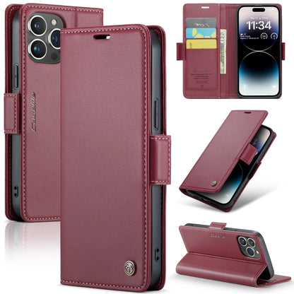 For iPhone 14 Pro Max CaseMe 023 Butterfly Buckle Litchi Texture RFID Anti-theft Leather Phone Case(Wine Red) - iPhone 14 Pro Max Cases by CaseMe | Online Shopping UK | buy2fix