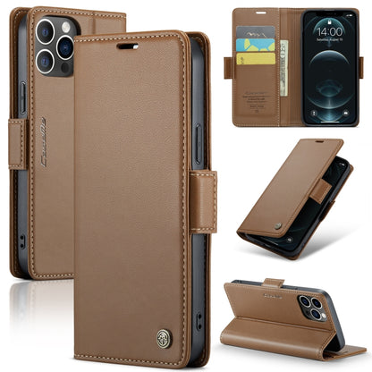 For iPhone 12 Pro Max CaseMe 023 Butterfly Buckle Litchi Texture RFID Anti-theft Leather Phone Case(Brown) - iPhone 12 Pro Max Cases by CaseMe | Online Shopping UK | buy2fix