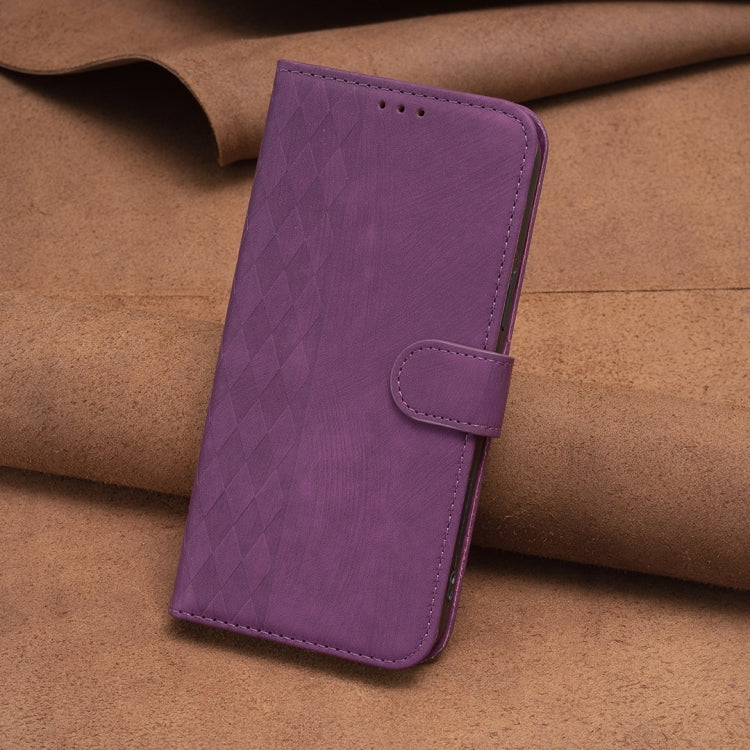 For iPhone 13 Pro Plaid Embossed Leather Phone Case(Purple) - iPhone 13 Pro Cases by buy2fix | Online Shopping UK | buy2fix