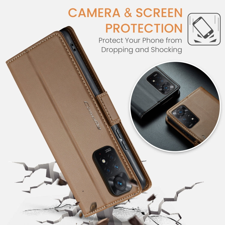 CaseMe 023 Butterfly Buckle Litchi Texture RFID Anti-theft Leather Phone Case For Xiaomi Redmi Note 11 Pro 5G Global/Redmi Note 11 Pro Global(Brown) - Redmi Note 11 Pro Case by CaseMe | Online Shopping UK | buy2fix