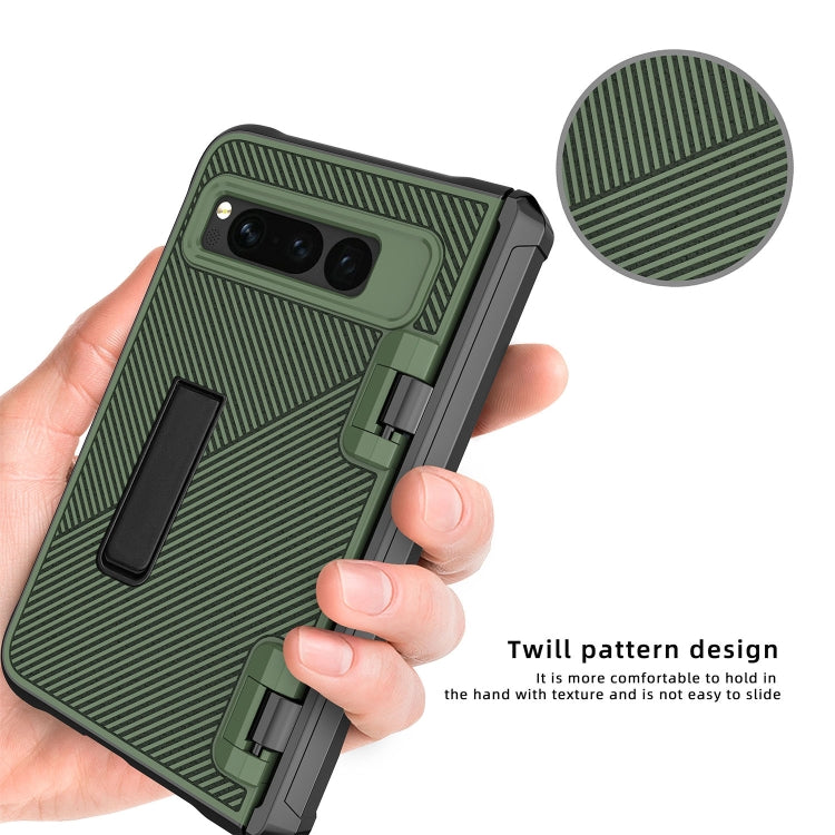 For Google Pixel Fold Twill Texture Integrated Shockproof Phone Case with Holder(Black) - Google Cases by buy2fix | Online Shopping UK | buy2fix