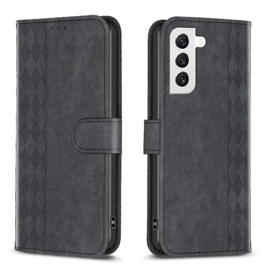 For Samsung Galaxy S22+ 5G Plaid Embossed Leather Phone Case(Black) - Galaxy S22+ 5G Cases by buy2fix | Online Shopping UK | buy2fix