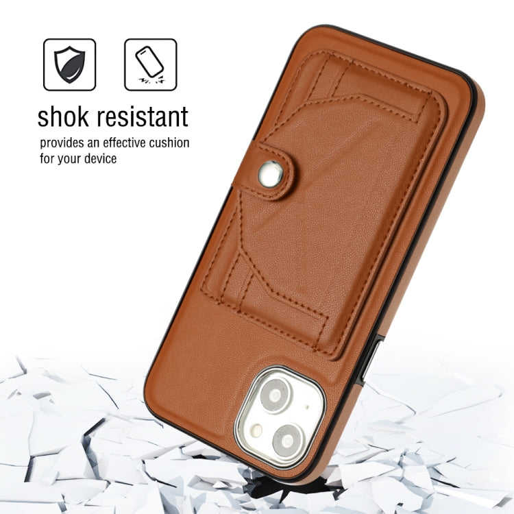 For iPhone 15 Plus Shockproof Leather Phone Case with Card Holder(Brown) - iPhone 15 Plus Cases by buy2fix | Online Shopping UK | buy2fix