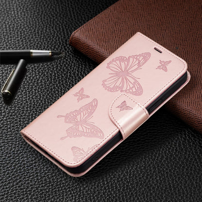 For Xiaomi Redmi Note 12S 4G / Note 11 Two Butterflies Embossing Leather Phone Case(Rose Gold) - Xiaomi Cases by buy2fix | Online Shopping UK | buy2fix