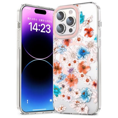 For iPhone 14 Pro MagSafe Magnetic TPU Phone Case(White Blue Flower) - iPhone 14 Pro Cases by buy2fix | Online Shopping UK | buy2fix