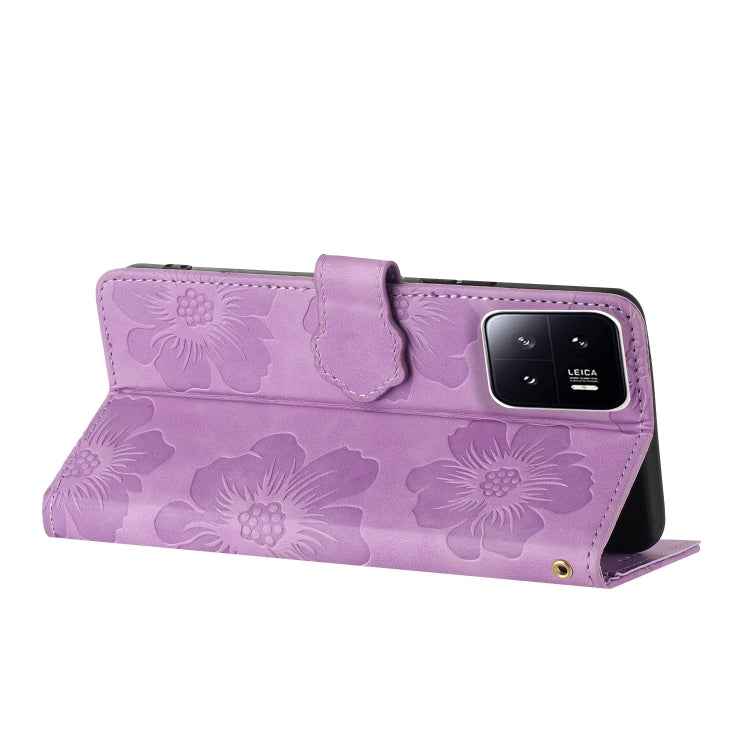 For Xiaomi 13 Flower Embossing Pattern Leather Phone Case(Purple) - 13 Cases by buy2fix | Online Shopping UK | buy2fix