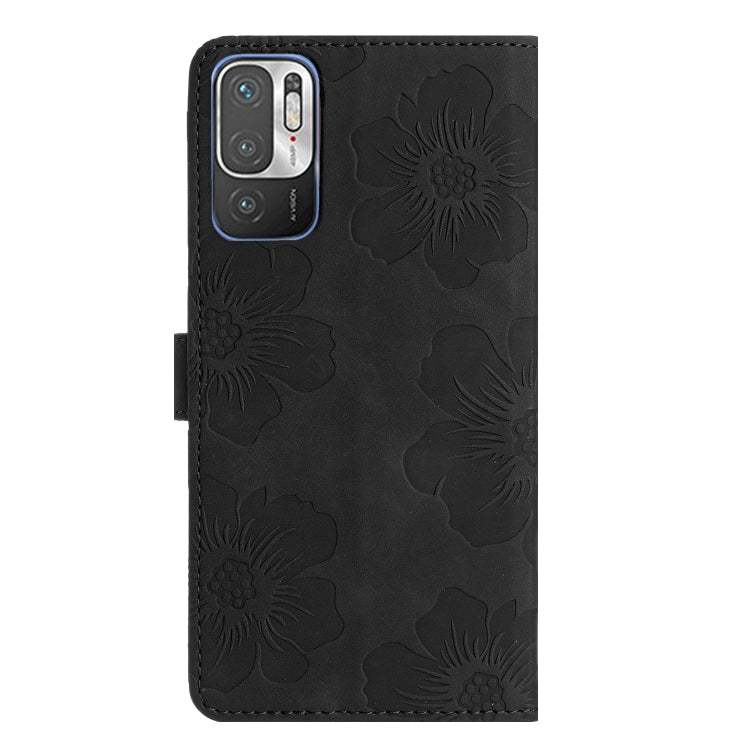 For Xiaomi Redmi Note 10 5G Flower Embossing Pattern Leather Phone Case(Black) - Xiaomi Cases by buy2fix | Online Shopping UK | buy2fix