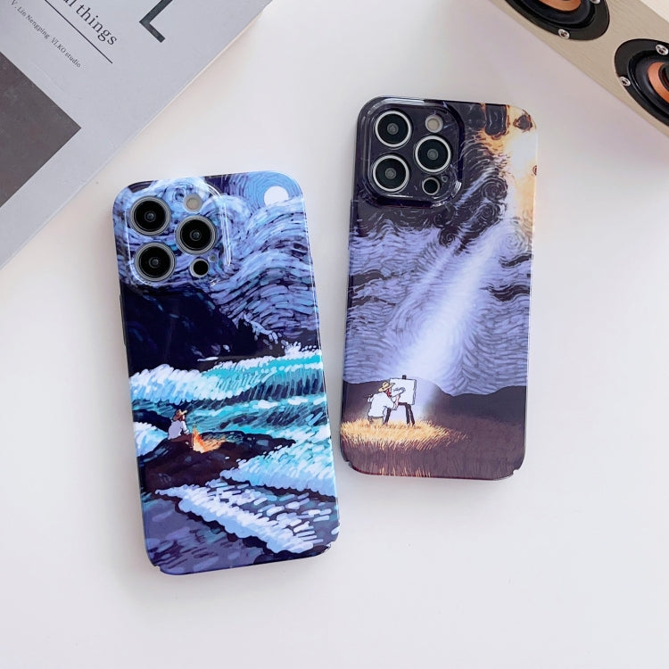 For iPhone 14 Precise Hole Oil Painting Pattern PC Phone Case(Sunset) - iPhone 14 Cases by buy2fix | Online Shopping UK | buy2fix