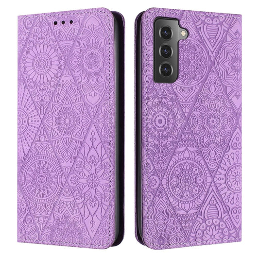 For Samsung Galaxy S22 5G Ethnic Embossed Adsorption Leather Phone Case(Purple) - Galaxy S22 5G Cases by buy2fix | Online Shopping UK | buy2fix