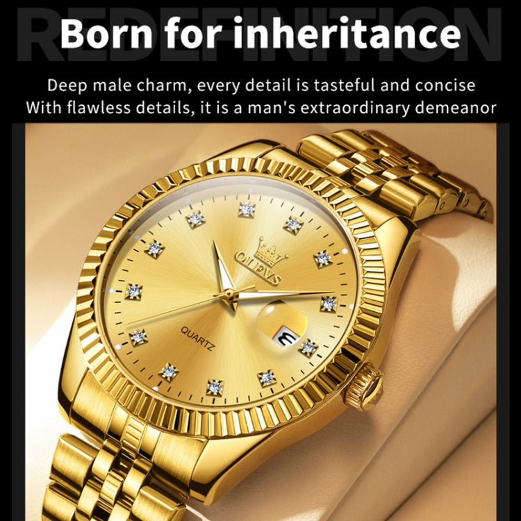 OLEVS 5526 Men Diamond Set Luminous Waterproof Quartz Watch(Gold) - Metal Strap Watches by OLEVS | Online Shopping UK | buy2fix